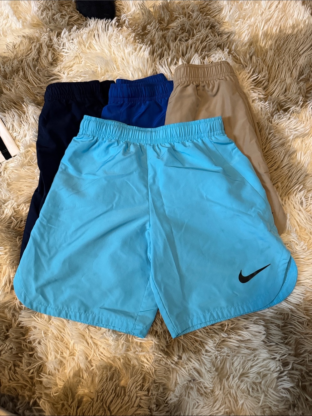Nike Kids Dri-Fit 7 Small Athletic Shorts Pack — Navy, Royal Blue, Khaki, Aqua - Picture 2 of 11